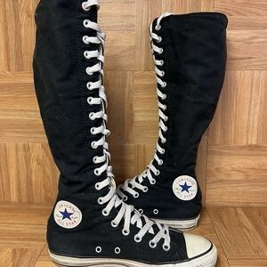 Converse Women's Black Lace-Up Knee-High Boots